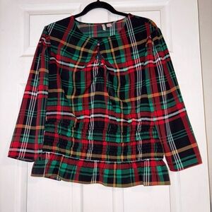 Cato Top Womens Plaid Black Keyhole 3/4 Sleeve Blouse Size XL